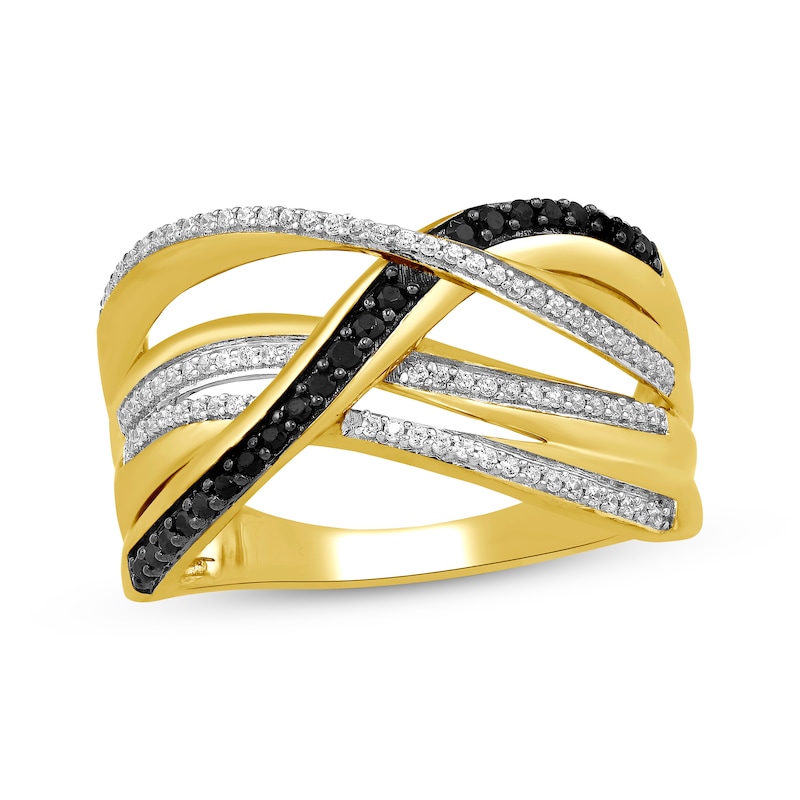 Main Image 1 of Black & White Diamond Crossover Ring 1/3 ct tw 10K Yellow Gold