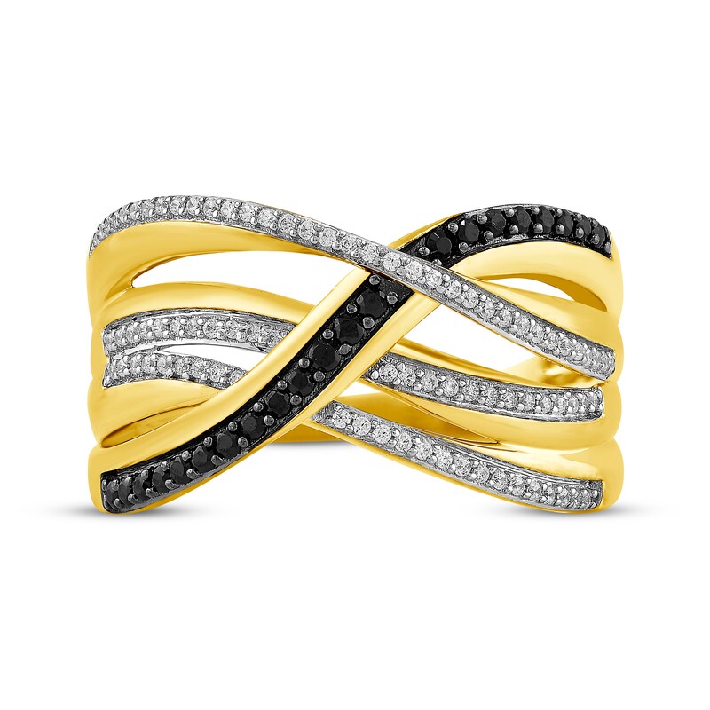 Main Image 3 of Black & White Diamond Crossover Ring 1/3 ct tw 10K Yellow Gold
