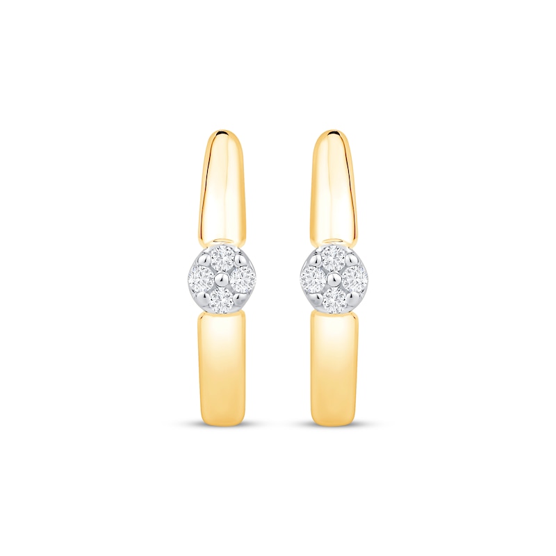 Multi-Diamond Center Huggie Hoop Earrings 1/20 ct tw 10K Yellow Gold