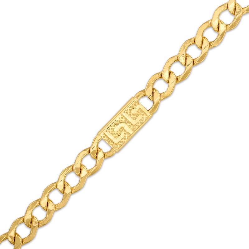 Semi-Solid Curb Chain Greek Key Station Bracelet 10K Yellow Gold 7.5"
