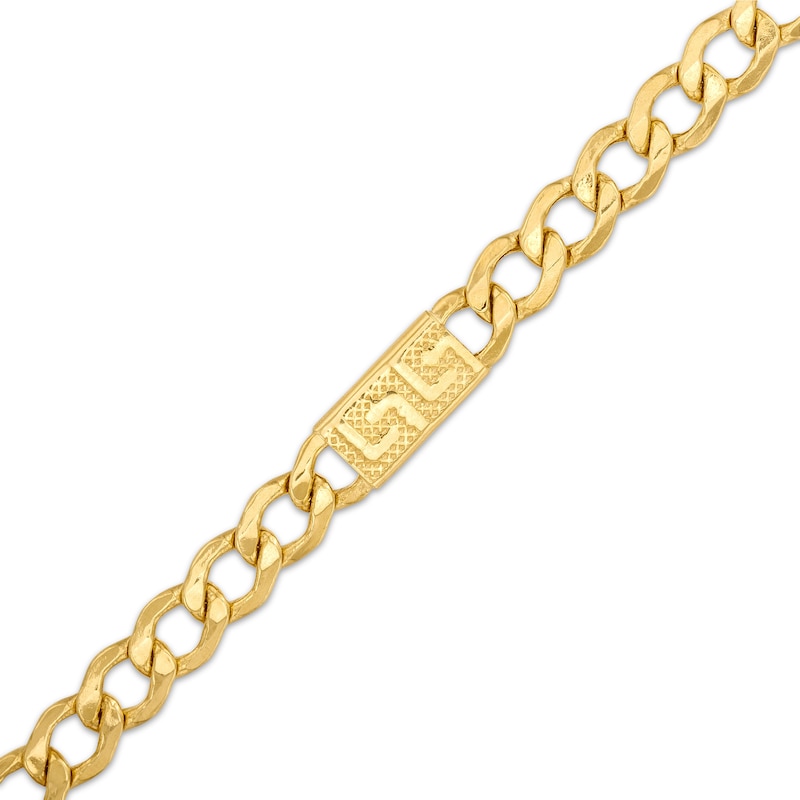 Main Image 2 of Curb Chain Greek Key Station Bracelet Semi-Solid 10K Yellow Gold 7.5&quot;