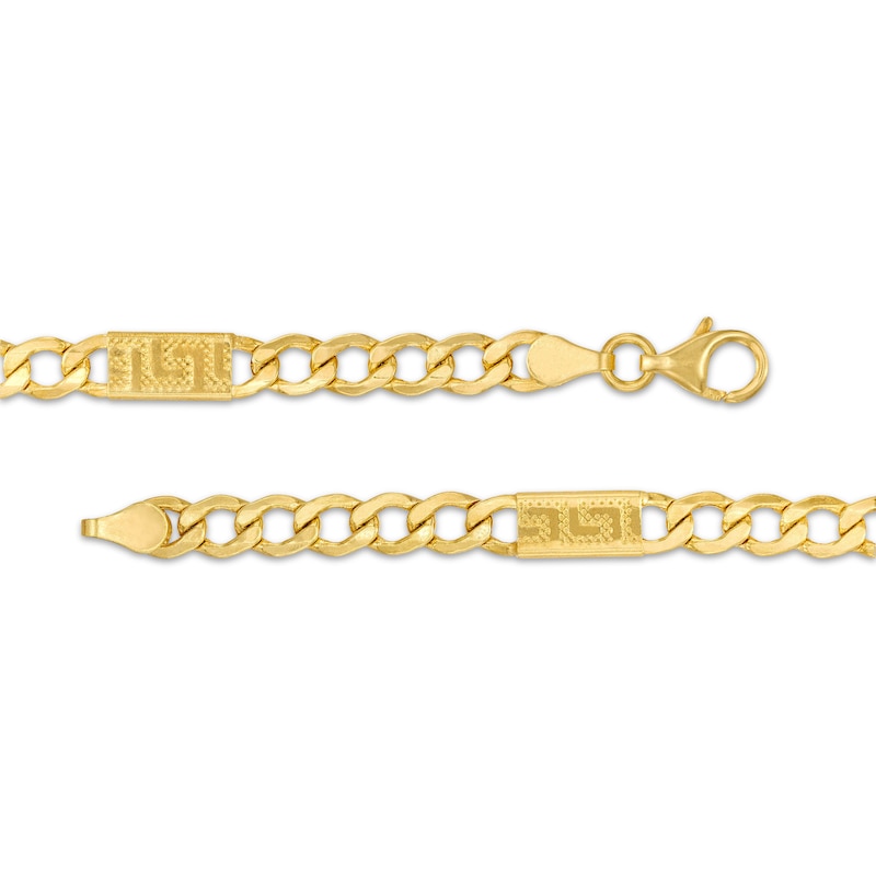 Semi-Solid Curb Chain Greek Key Station Bracelet 10K Yellow Gold 7.5"