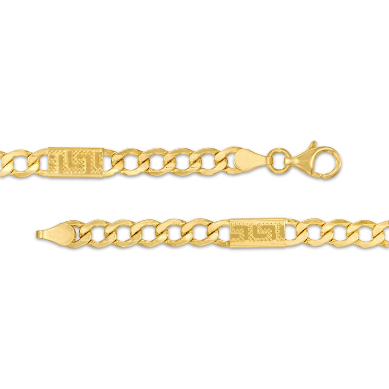 Main Image 3 of Curb Chain Greek Key Station Bracelet Semi-Solid 10K Yellow Gold 7.5&quot;