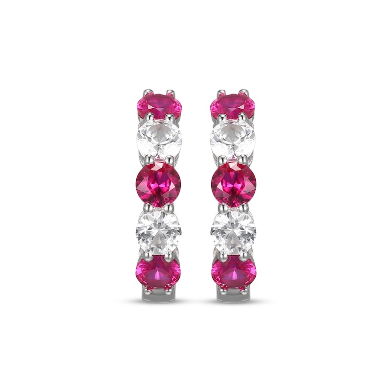 Main Image 2 of Lab-created Ruby & White Lab-Created Sapphire Hoop Earrings Sterling Silver