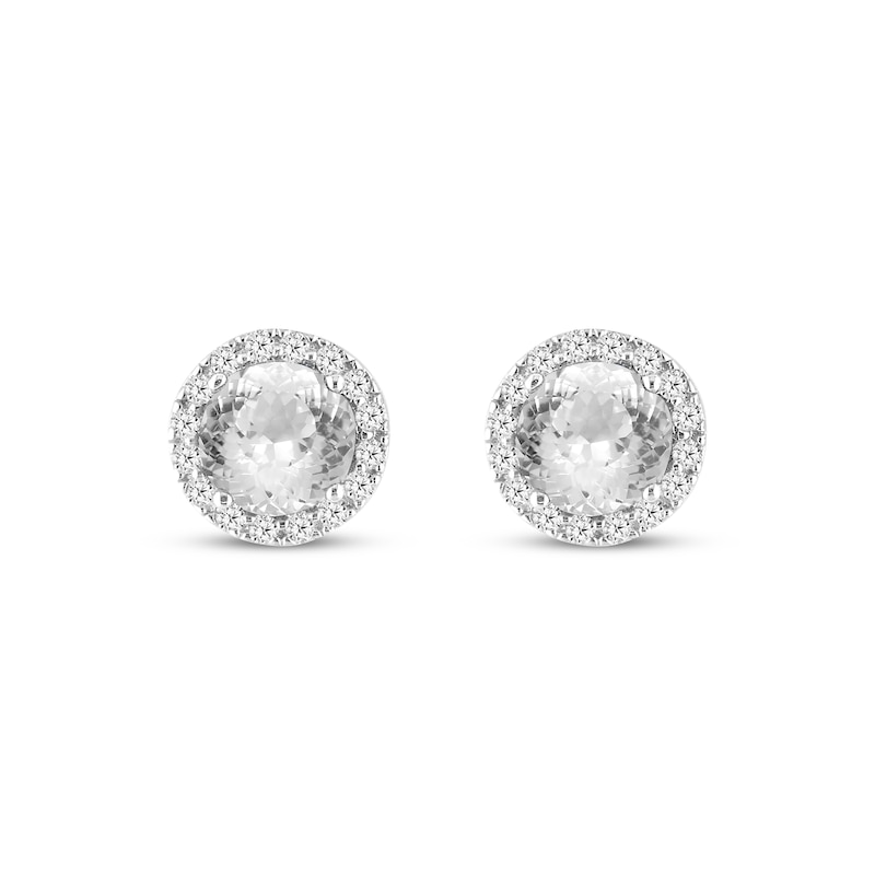 Main Image 2 of Fire-Cut White Lab-Created Sapphire Halo Stud Earrings Sterling Silver