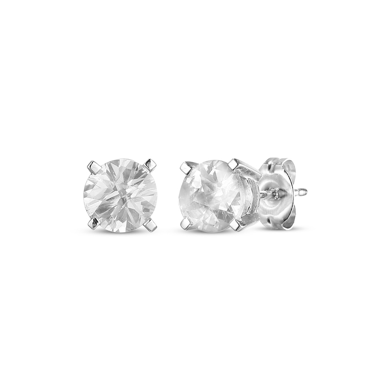 Main Image 1 of Round-Cut White Lab-Created Sapphire Solitaire Stud Earrings Sterling Silver