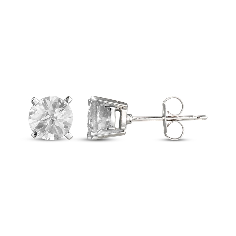 Main Image 3 of Round-Cut White Lab-Created Sapphire Solitaire Stud Earrings Sterling Silver