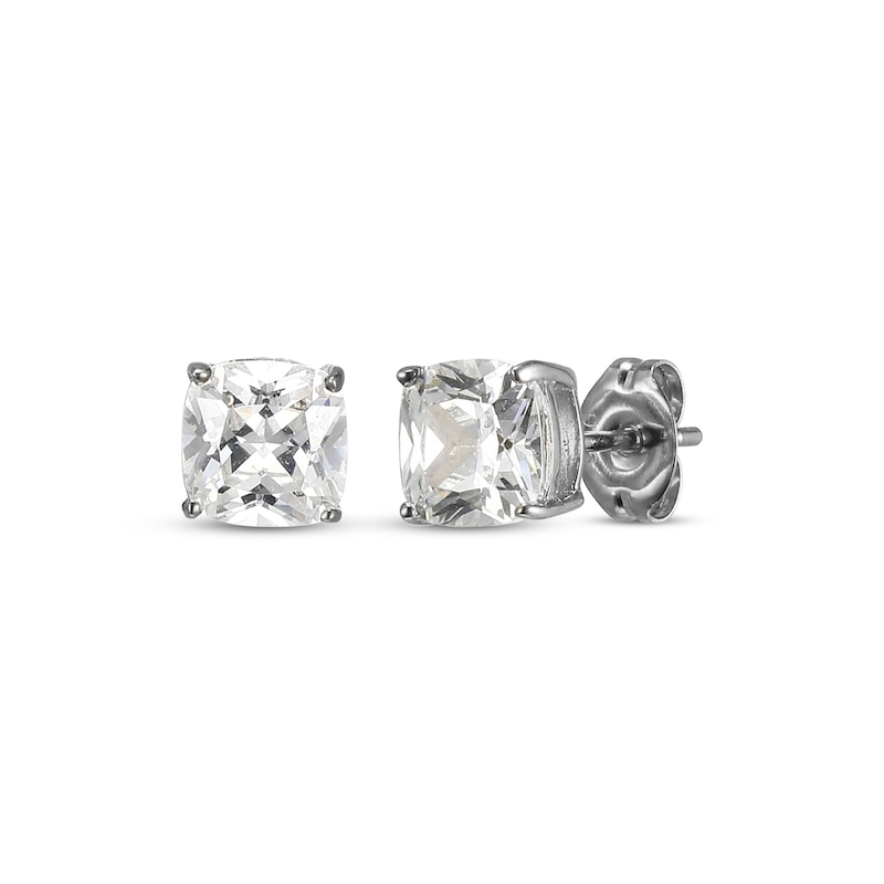 Main Image 1 of Cushion-Cut White Lab-Created Sapphire Solitaire Stud Earrings Sterling Silver
