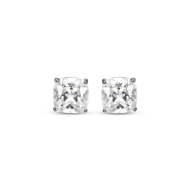 Cushion-Cut White Lab-Created Sapphire Solitaire Stud Earrings Sterling Silver