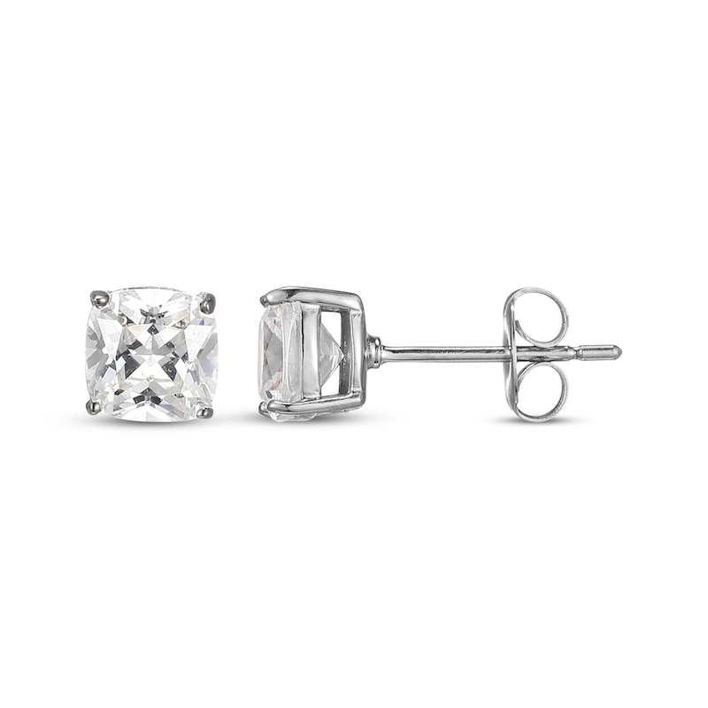 Main Image 3 of Cushion-Cut White Lab-Created Sapphire Solitaire Stud Earrings Sterling Silver
