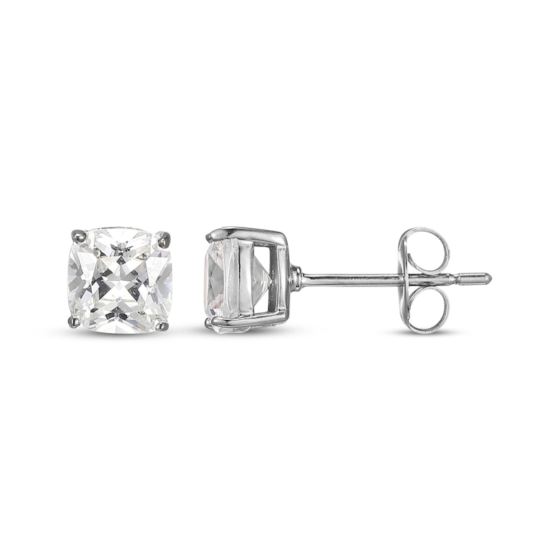 Cushion-Cut White Lab-Created Sapphire Solitaire Stud Earrings Sterling Silver