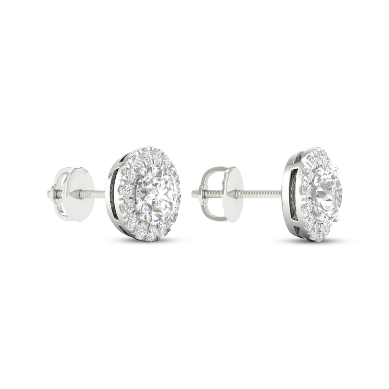 Main Image 4 of KAY Lab-Grown Diamonds Halo Stud Earrings 1-1/2 ct tw 14K White Gold (F/SI2)