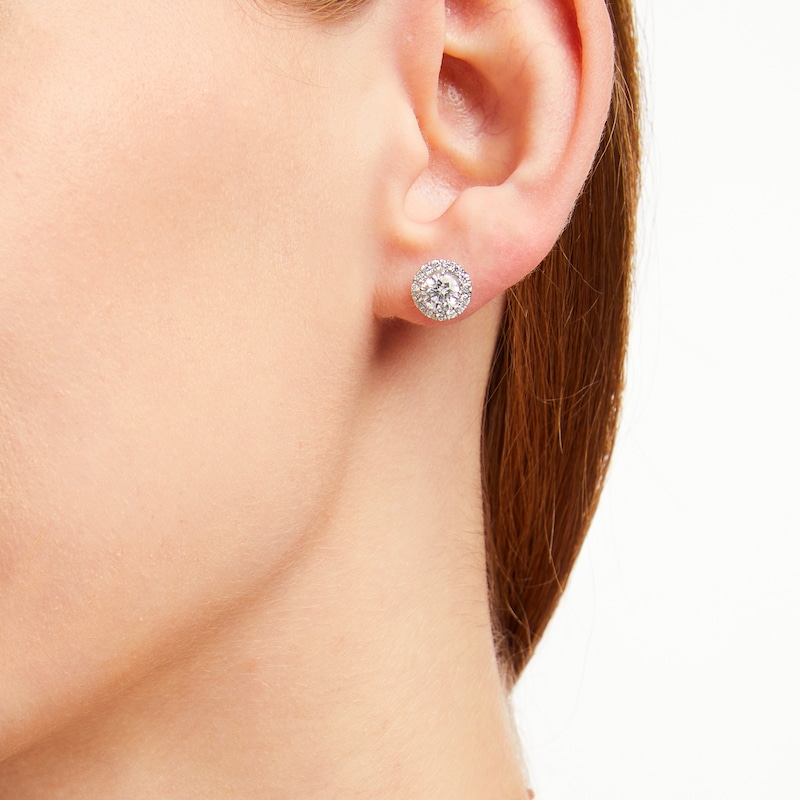 Main Image 5 of KAY Lab-Grown Diamonds Halo Stud Earrings 1-1/2 ct tw 14K White Gold (F/SI2)
