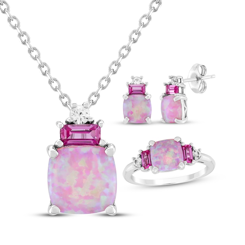 Silver Polish Baby Pink Diamond Studded Necklace Set