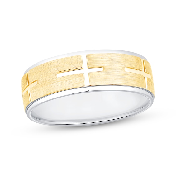 Men's Horizontal Cross Pattern Ring 10K Two-Tone Gold