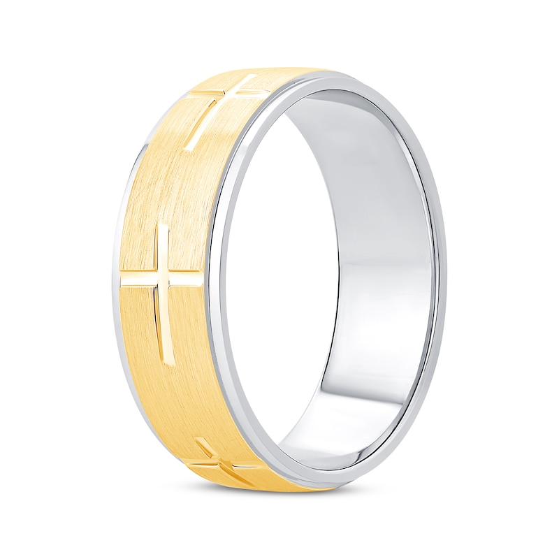 Main Image 2 of Men's Horizontal Cross Pattern Ring 10K Two-Tone Gold