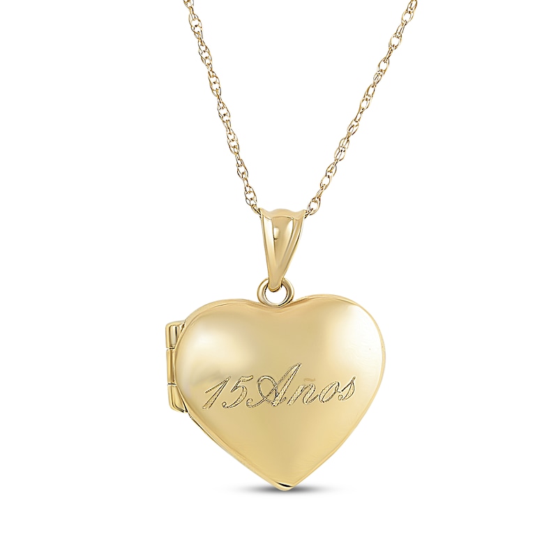Main Image 1 of "15 Años" Quinceañera Puffed Heart Locket Necklace 14K Yellow Gold 18"