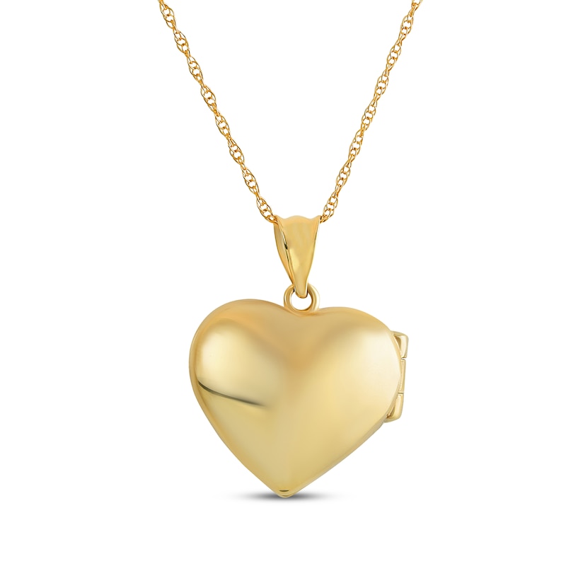 Main Image 2 of "Madre" Puffed Heart Locket Necklace 14K Yellow Gold 18"