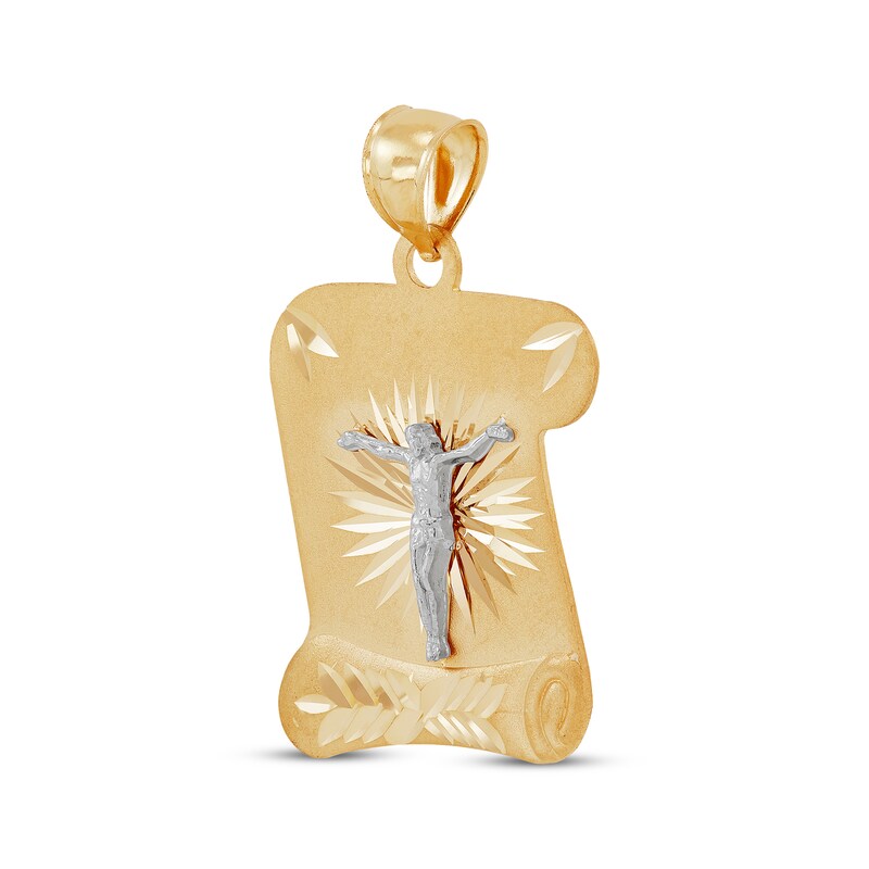 Main Image 2 of Diamond-Cut Crucifix Scroll Charm 14K Two-Tone Gold