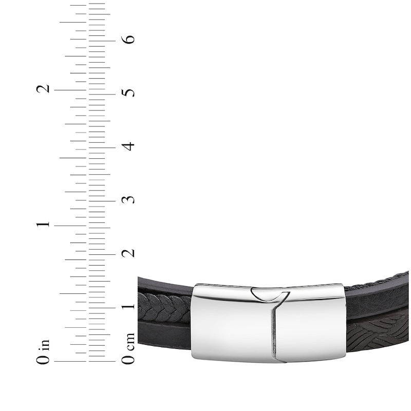 Men's Brown Leather Cross Bracelet Stainless Steel 8.5