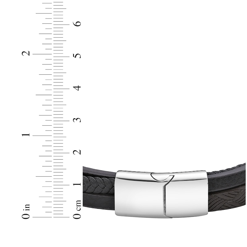 Main Image 4 of Men's Brown Leather Cross Bracelet Stainless Steel 8.5&quot;