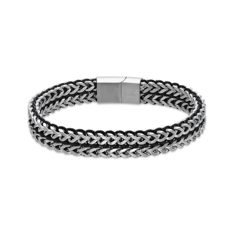 Main Image 1 of Foxtail Chain & Cord Bracelet Black Ion-Plated Solid Stainless Steel 9&quot;