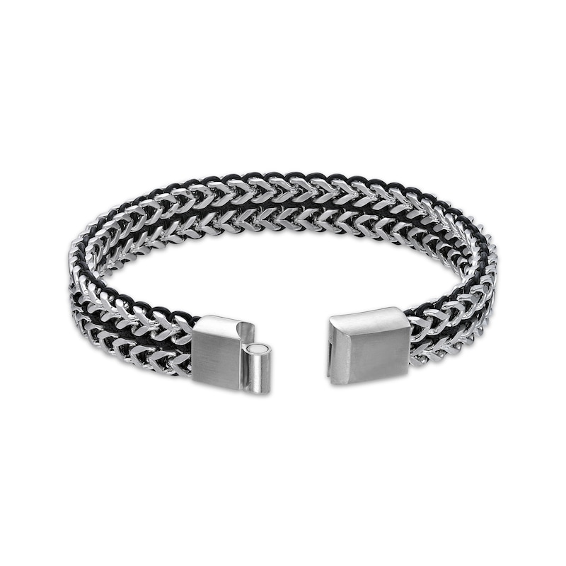 Solid Foxtail Chain & Cord Bracelet Black Ion-Plated Stainless Steel 9 ...
