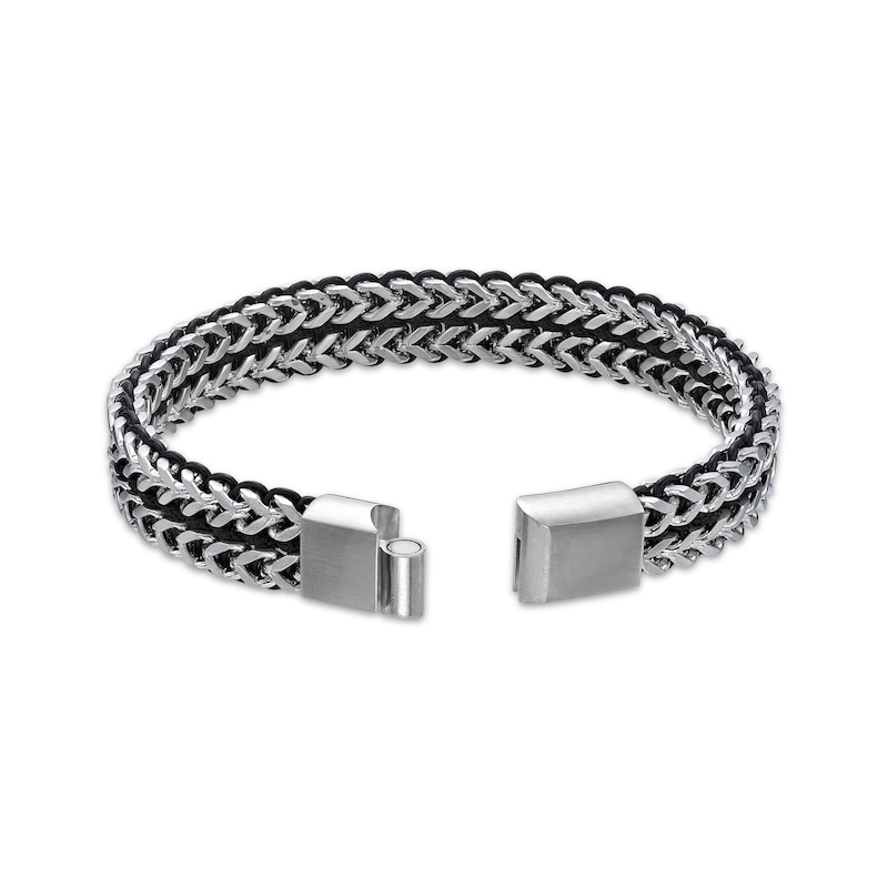 Main Image 2 of Foxtail Chain & Cord Bracelet Black Ion-Plated Solid Stainless Steel 9&quot;