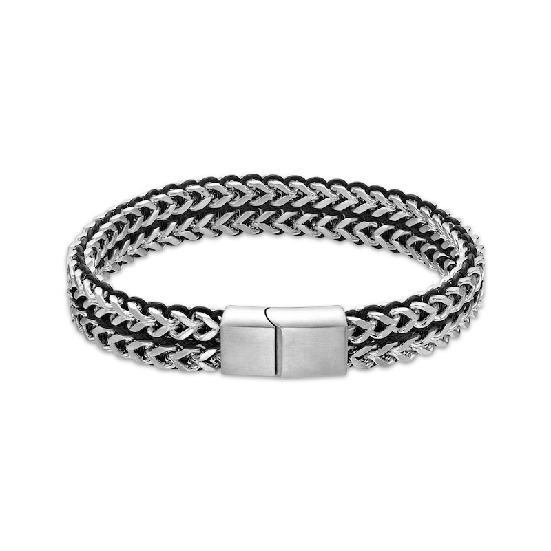 Main Image 3 of Foxtail Chain & Cord Bracelet Black Ion-Plated Solid Stainless Steel 9&quot;
