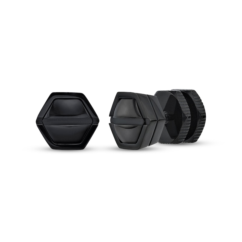 Men's Hexagon Stud Earrings Black Ion-Plated Stainless Steel