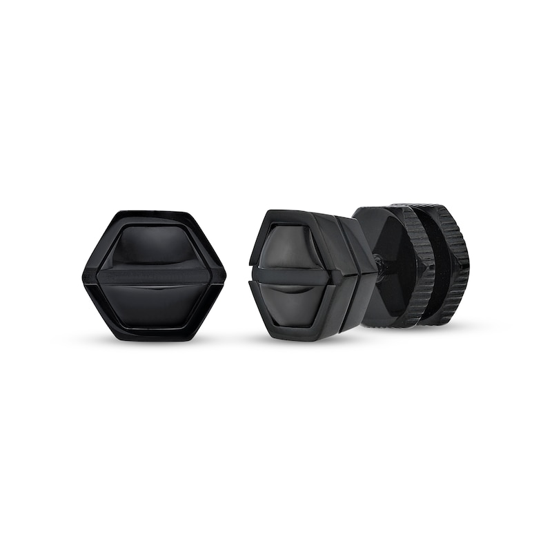 Main Image 1 of Men's Hexagon Stud Earrings Black Ion-Plated Stainless Steel