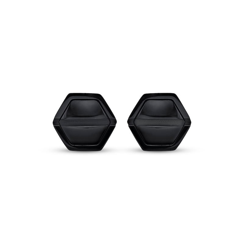 Main Image 2 of Men's Hexagon Stud Earrings Black Ion-Plated Stainless Steel