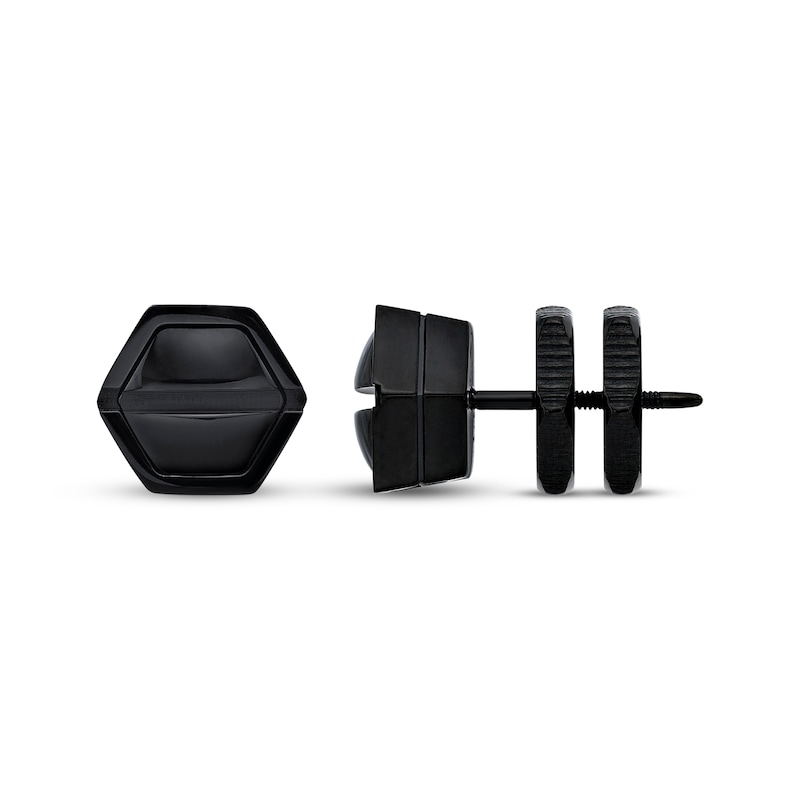 Men's Hexagon Stud Earrings Black Ion-Plated Stainless Steel