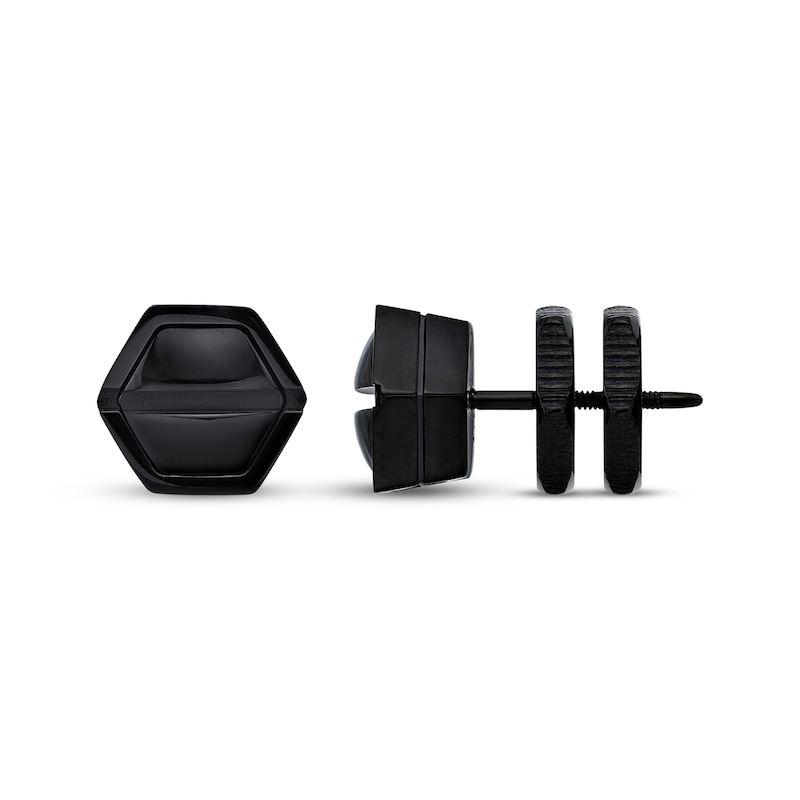 Main Image 3 of Men's Hexagon Stud Earrings Black Ion-Plated Stainless Steel
