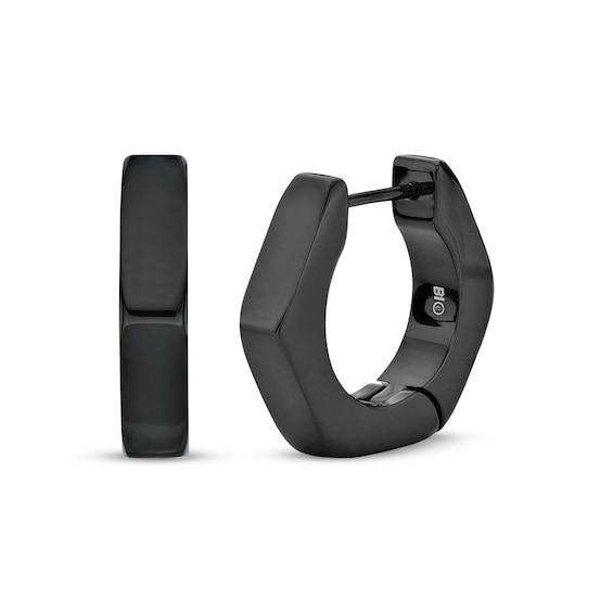 Men's Angled Hoop Earrings Black Ion-Plated Stainless Steel