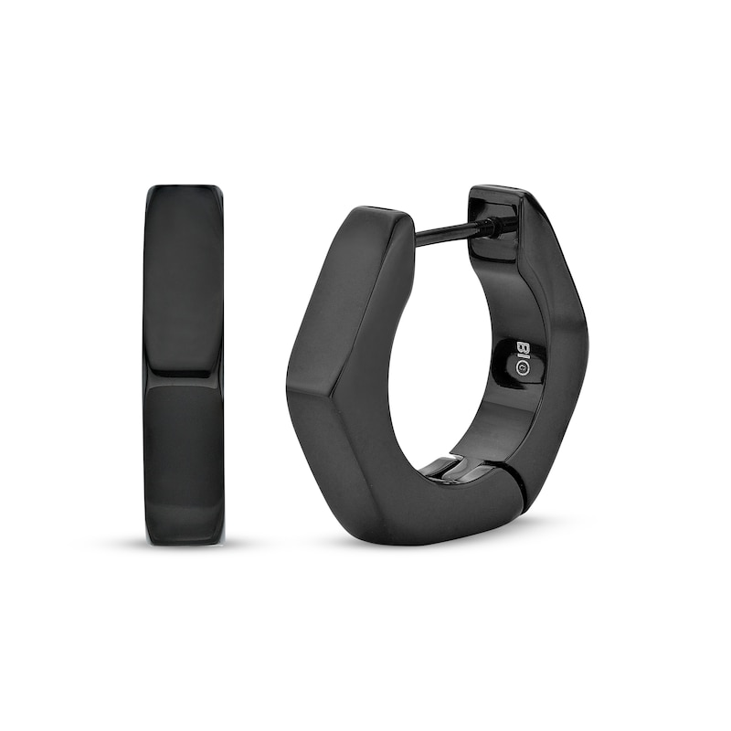 Main Image 1 of Men's Angled Hoop Earrings Black Ion-Plated Stainless Steel