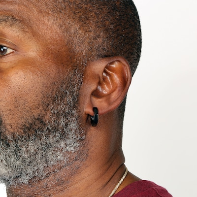 Men's Angled Hoop Earrings Black Ion-Plated Stainless Steel Kay