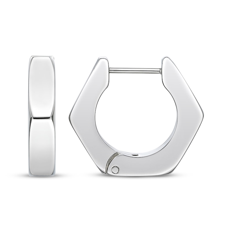 Main Image 3 of Men's Angled Hoop Earrings Stainless Steel