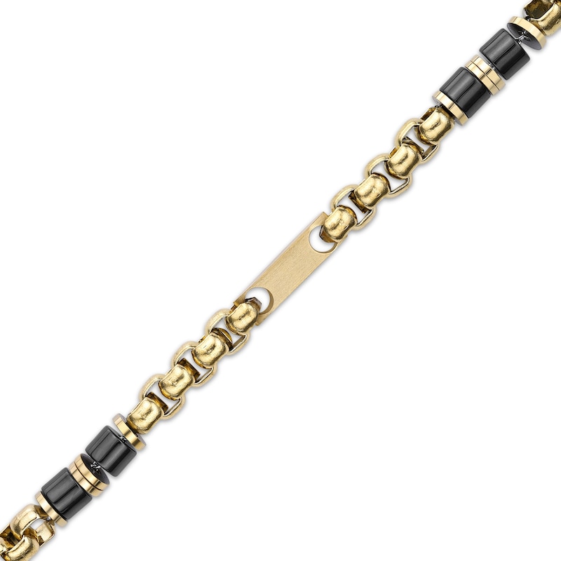 Solid Ceramic Link Bracelet Yellow Ion-Plated Stainless Steel 8.5"