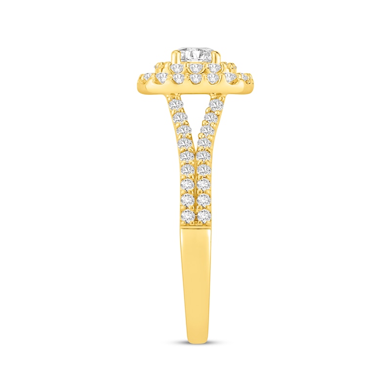 Main Image 2 of Now + Forever Lab-Grown Diamonds Round-Cut Double Halo Engagement Ring 1 ct tw 14K Yellow Gold