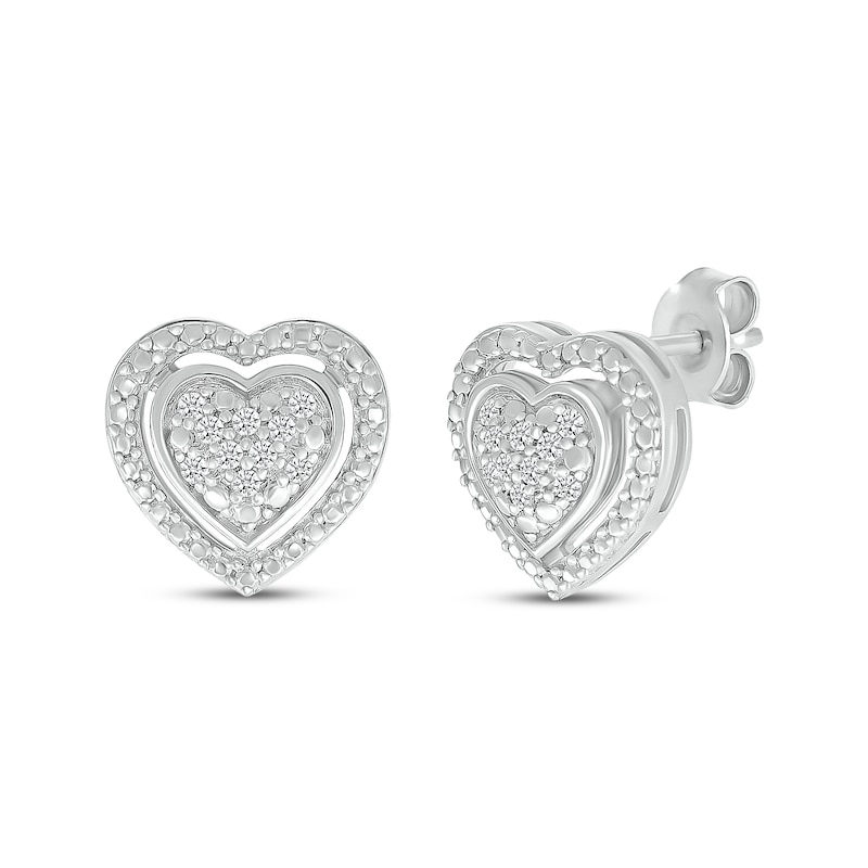 Diamond Heart Necklace & Stud Earrings Set 1/4 ct tw Sterling Silver