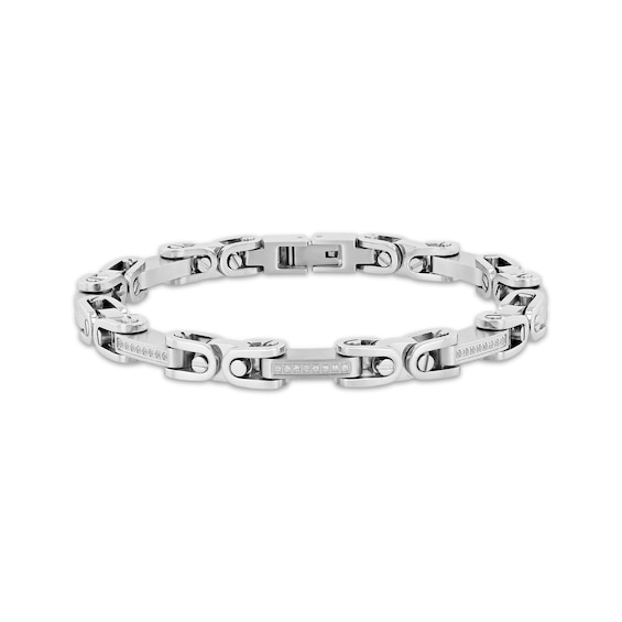Men's Diamond Fashion Hardware Link Bracelet 1/4 ct tw Stainless Steel 8.5"