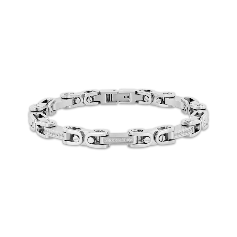 Main Image 1 of Men's Diamond Fashion Hardware Link Bracelet 1/4 ct tw Stainless Steel 8.5&quot;