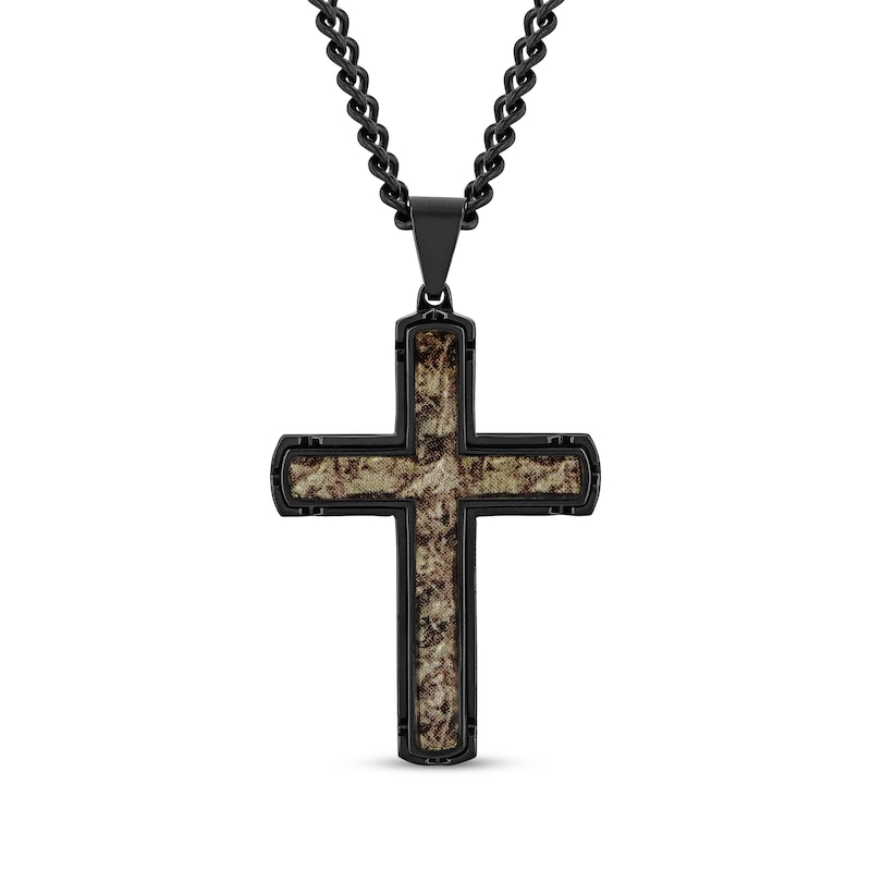 Main Image 1 of Men's Camo Cross Necklace Black Ion-Plated Stainless Steel 24&quot;