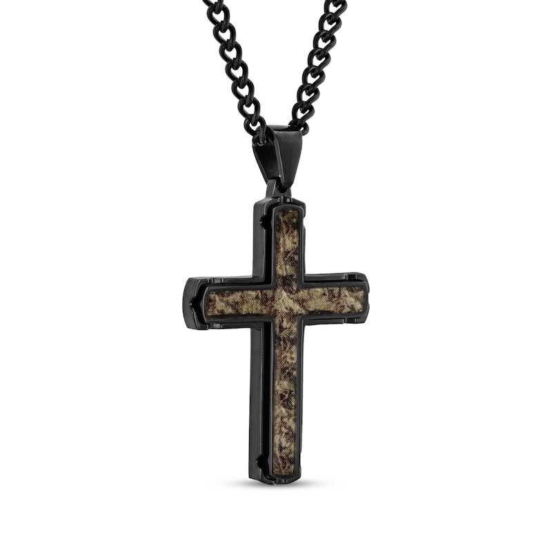 Main Image 2 of Men's Camo Cross Necklace Black Ion-Plated Stainless Steel 24&quot;