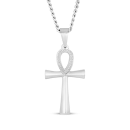 Diamond Ankh Necklace 1/10 ct tw Stainless Steel 24"