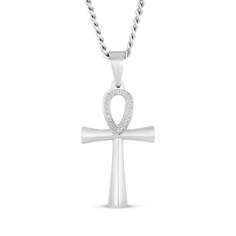Main Image 1 of Diamond Ankh Necklace 1/10 ct tw Stainless Steel 24"