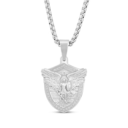 Diamond Saint Michael Shield Necklace 1/3 ct tw Stainless Steel 24"