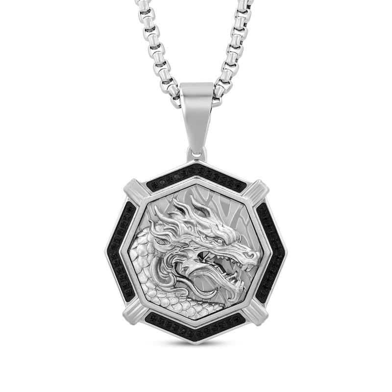 Main Image 1 of Men's Black Diamond Dragon Necklace 1/4 ct tw Stainless Steel & Black Ion Plating 24&quot;