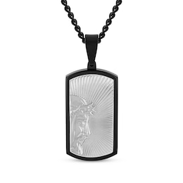 Men's Jesus Profile Dog Tag Necklace Stainless Steel & Black Ion Plating 24"